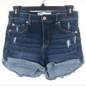 Garage Distressed Stretch Denim High Rise Dark Wash Shorts